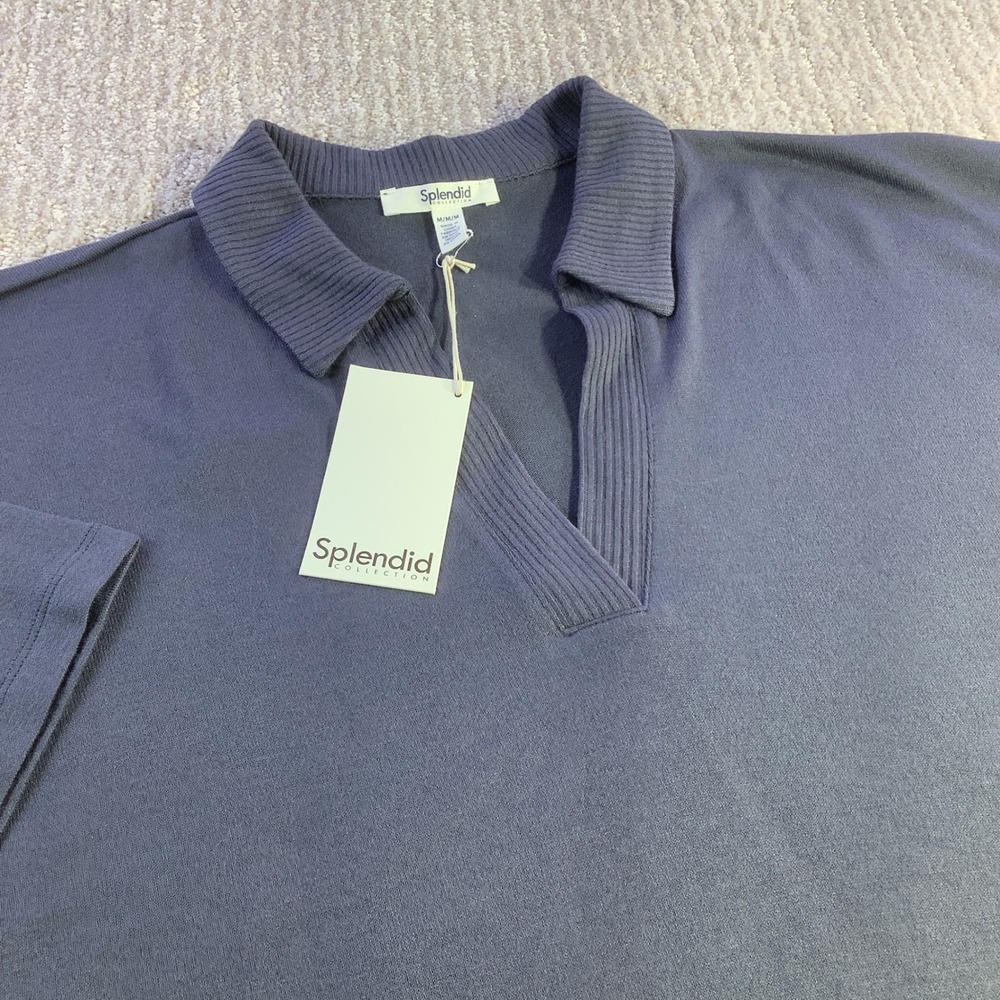 Splendid‎ Collection Womens Collared V Neck Cropped Short Sleeve Top Size M NWT
